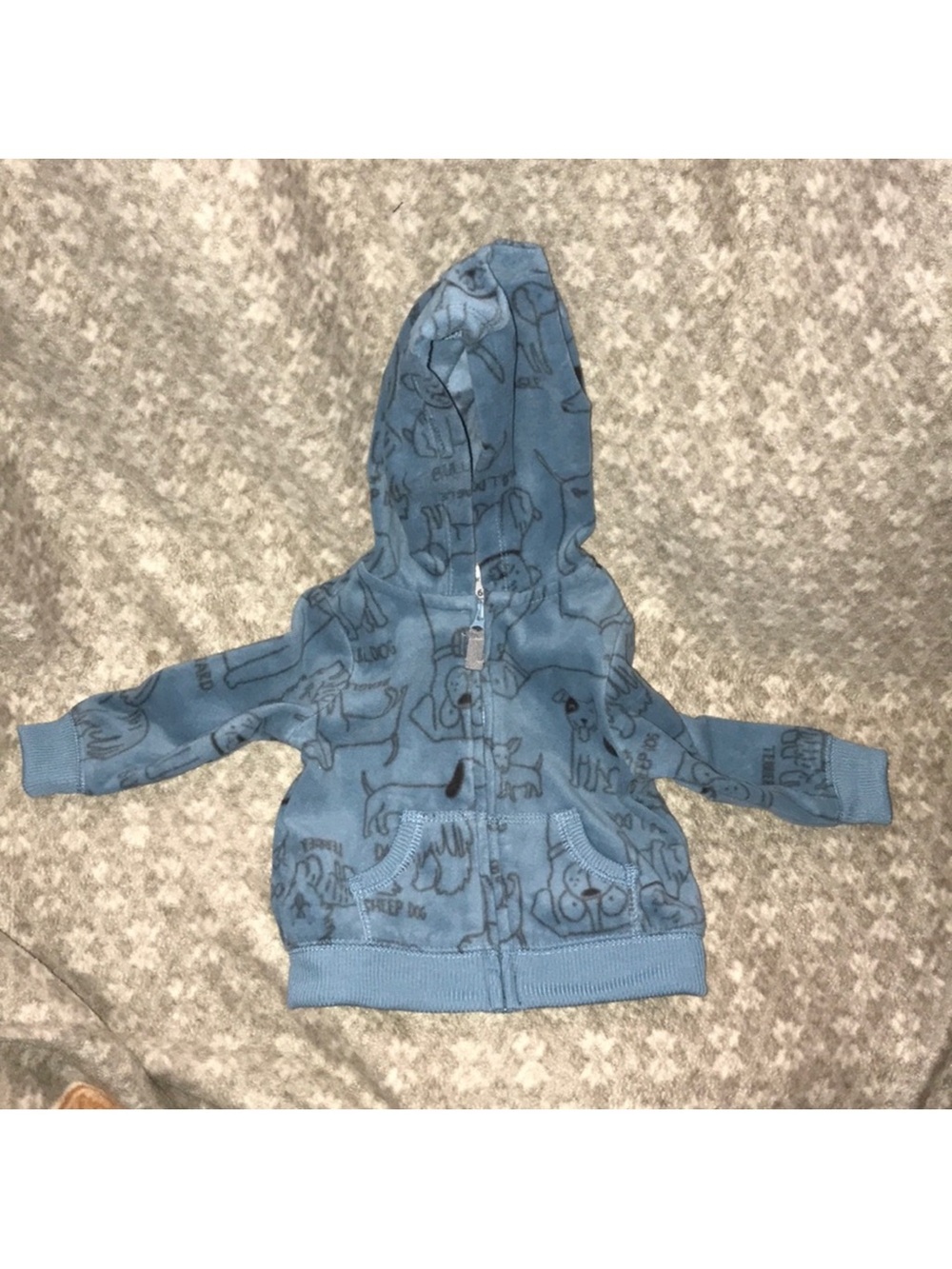 Carters 6M Blue Hooded soft fleece Zip-Up Jacket with Dog Print